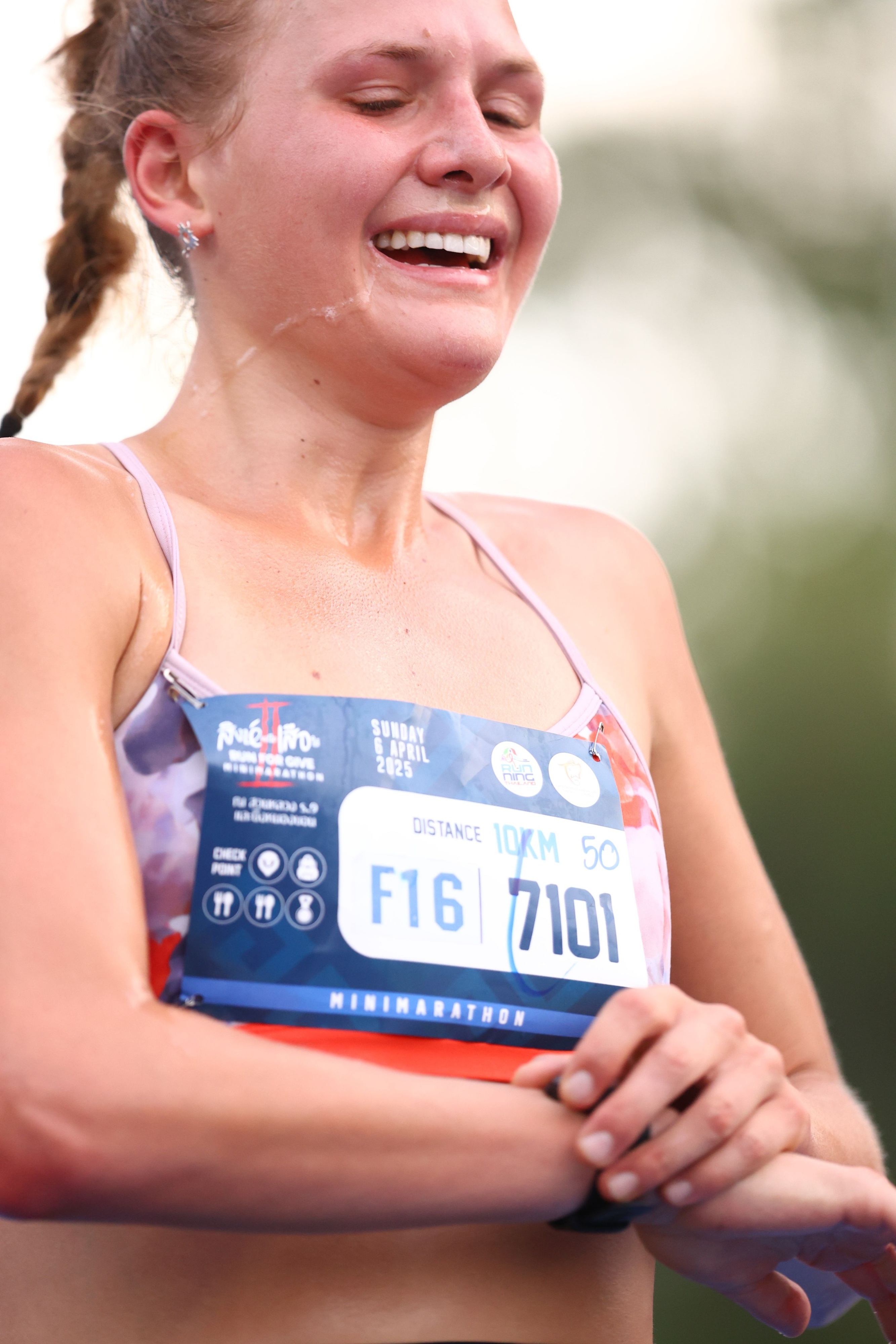 Kiana at the finish of a race